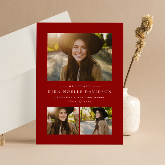 Photo collage classic red graduation announcement (Creator Uploaded)