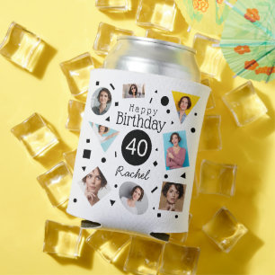 Photo Collage Confetti Name 30th Birthday Can Cooler
