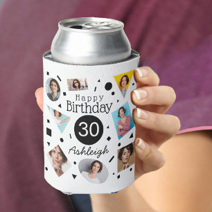 Photo Collage Confetti Name 30th Birthday  Can Cooler