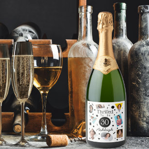 Photo Collage Confetti Name 30th Birthday  Sparkling Wine Label