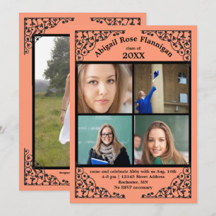 Photo Collage Coral Lace - Graduation Announcement