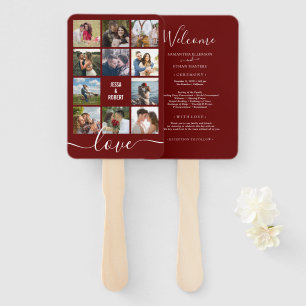 Photo Collage Cranberry Red Wedding Program Hand F Fan