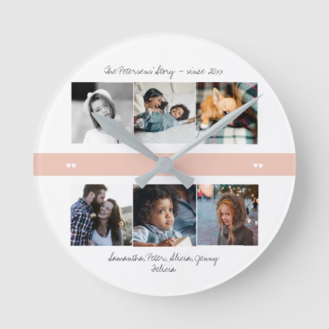 Photo collage create your own family round clock (Front)