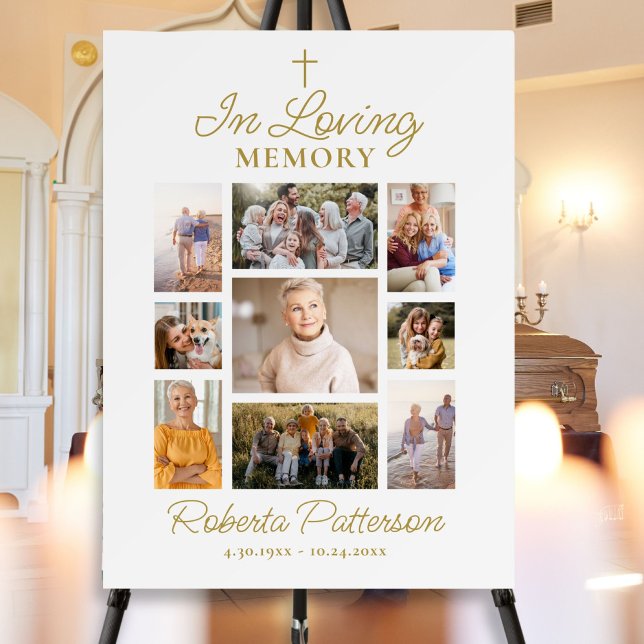 Photo Collage Cross Funeral Memorial Welcome Poster (Creator Uploaded)