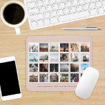 Photo Collage Custom Color Blush Mouse Mat<br><div class="desc">A beautiful commemoration of your wedding day or other special event with 24 square photos in white frames in a grid layout with custom color background to match your wedding, special event or room decor. Editable text below photo layout. Sample shows blush background color. Click "Customize It" and use the...</div>