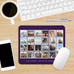 Photo Collage Custom Color Mouse Mat<br><div class="desc">A beautiful commemoration of your wedding day or other special event with 24 square photos in white frames in a grid layout with custom color background to match your wedding, special event or room decor. Editable text below photo layout. Sample shows a deep purple background color. Click "Customize It" and...</div>