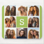 Photo Collage Custom Monogram - Lime Green Mouse Mat<br><div class="desc">You can use Instagram photos for this design. Use 8 square photos to create a unique and personal gift. Or you can keep the hipster puppy and make a trendy keepsake. If you need to adjust the pictures,  click on the customize tool to make changes.</div>