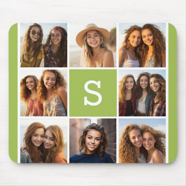 Photo Collage Custom Monogram - Lime Green Mouse Mat (Front)