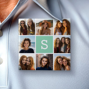 Photo Collage Custom Monogram Mint Green 15 Cm Square Badge