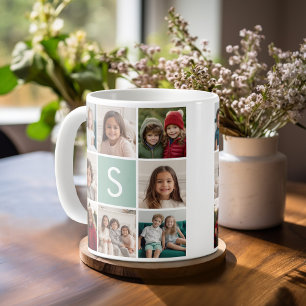 Photo Collage Custom Monogram Mint Green Coffee Mug