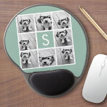 Photo Collage Custom Monogram Mint Green Gel Mouse Mat<br><div class="desc">You can use Instagram photos for this design. Use 8 square photos to create a unique and personal gift. Or you can keep the hipster puppy and make a trendy keepsake. If you need to adjust the pictures,  click on the customise tool to make changes.</div>