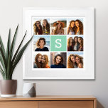 Photo Collage Custom Monogram Mint Green Poster<br><div class="desc">Add 8 photos and custom text to make a unique keepsake for your wall. The art includes 8 pictures surrounding a text box where you can add a monogram or other text.</div>