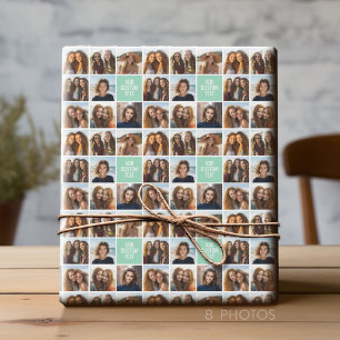 Photo Collage Custom Monogram Mint Green Wrapping Paper