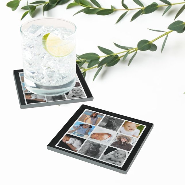 Photo Collage Custom Personalised 9 Images Glass Coaster (Creator Uploaded)