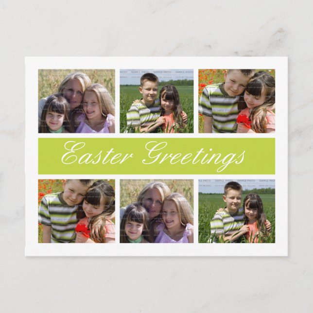 Photo Collage Customised Easter Postcards | Green (Front)
