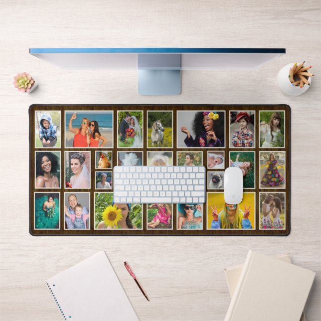 Photo Collage Dk Rustic Wood Personalised 25 Pic Desk Mat (Office 1)