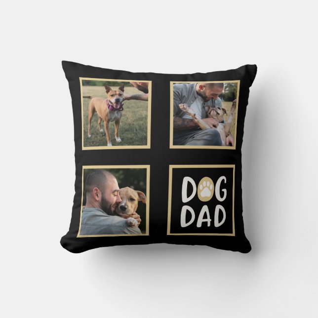 Photo Collage Dog Dad Paw Print  Cushion (Front)