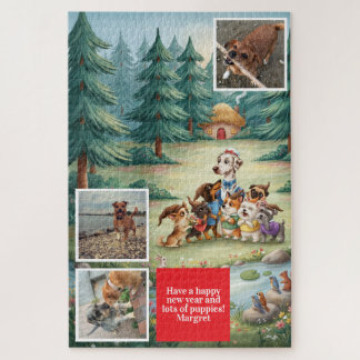 Photo collage dog illustration custom jigsaw puzzle