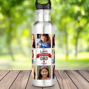 Photo Collage DYI World’s Greatest Dad Red Banner 710 Ml Water Bottle