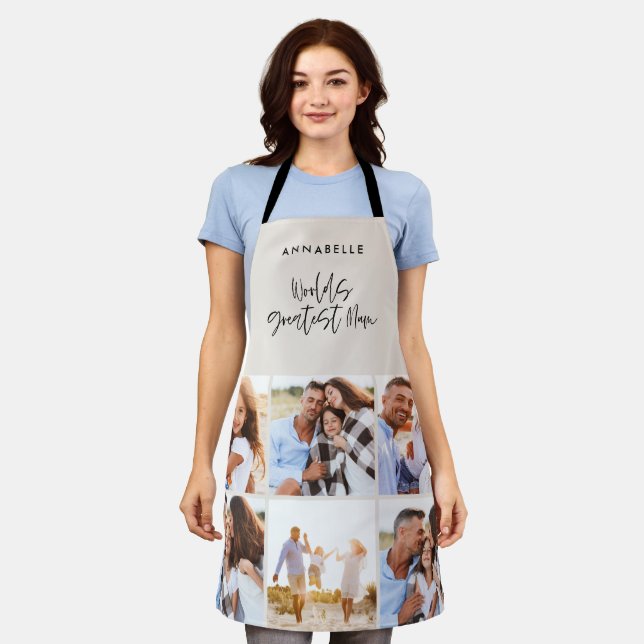 Photo collage elegant cream modern mum mothers day apron (Worn)