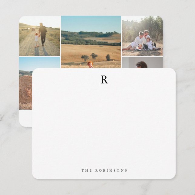 Photo Collage Elegant Minimalist Family Monogram Card (Front/Back)