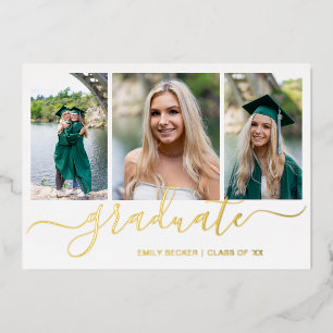 Photo Collage Elegant Script Graduation Party Gold