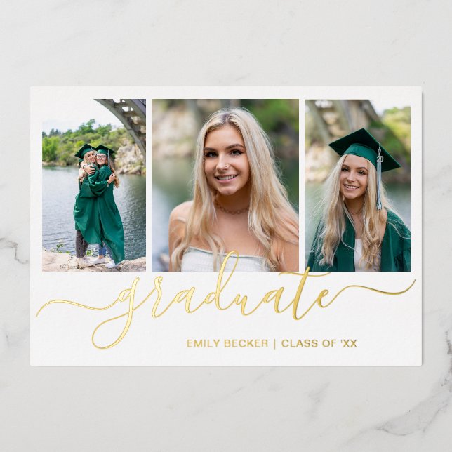 Photo Collage Elegant Script Graduation Party Gold (Front)