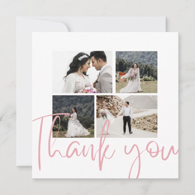 Photo Collage Elegant Wedding Thank You Card (Front)