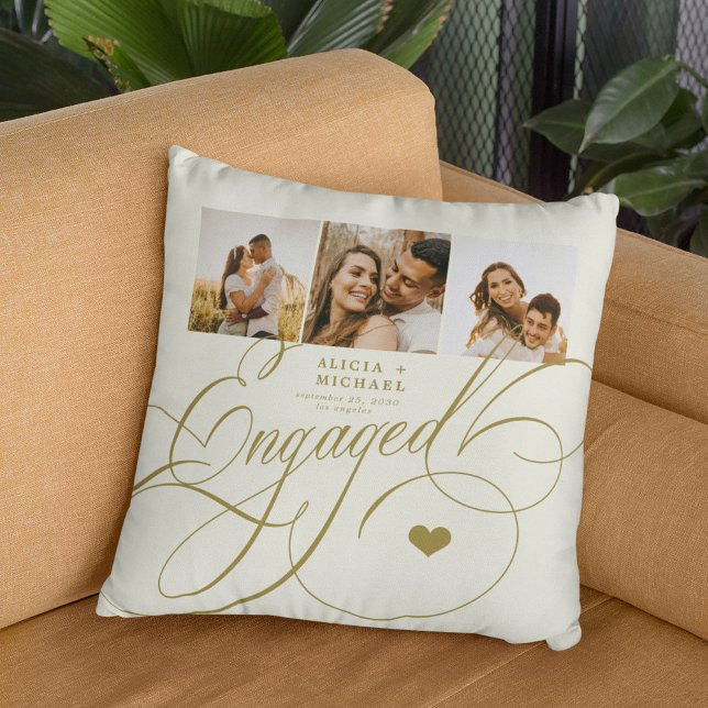 Photo collage engaged couple personalised cushion (Creator Uploaded)