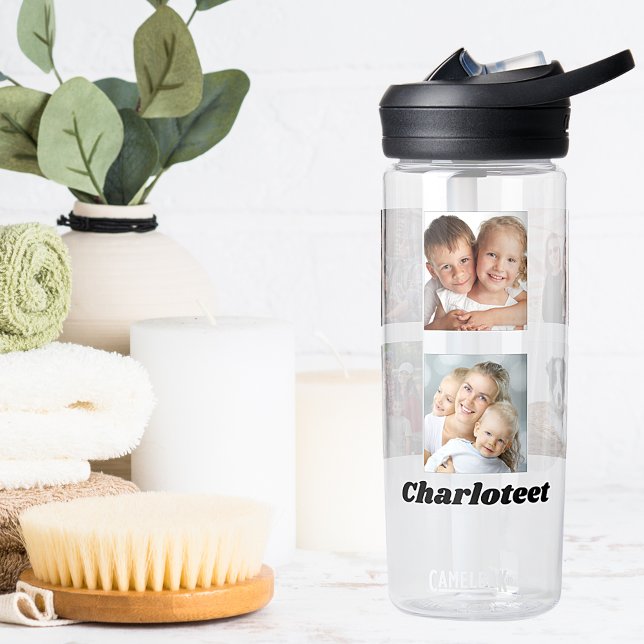Photo collage family best friends name water bottle (Creator Uploaded)