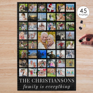 Photo Collage FAMILY IS EVERYTHING Black Jigsaw Puzzle