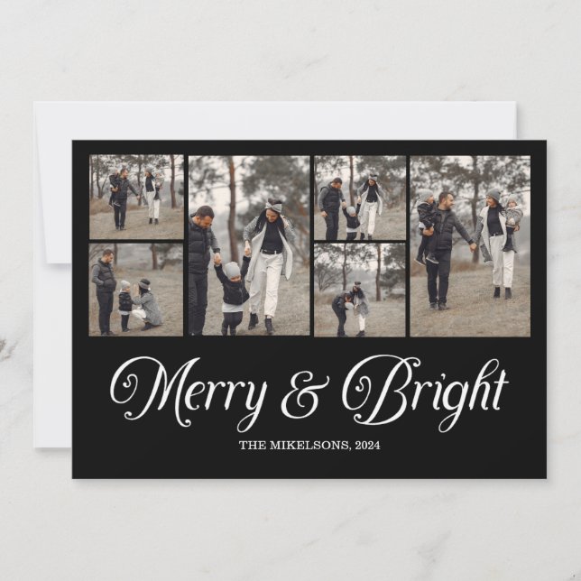 Photo Collage Family Merry & Bright Christmas  Holiday Card (Front)