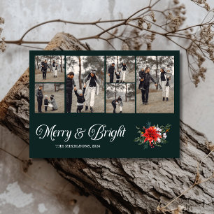 Photo Collage Family Merry & Bright Christmas  Holiday Card