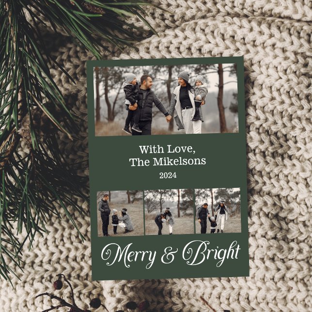 Photo Collage Family Merry & Bright Christmas  Holiday Card (Creator Uploaded)