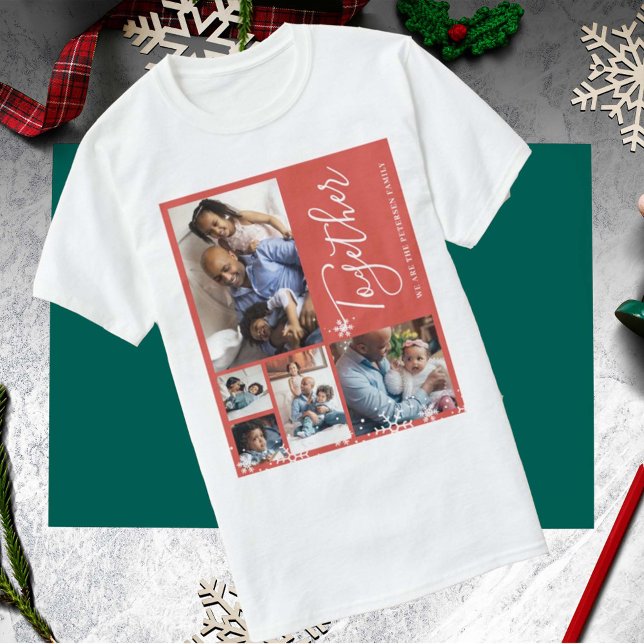 Photo collage family modern personalized Christmas T-Shirt (Creator Uploaded)