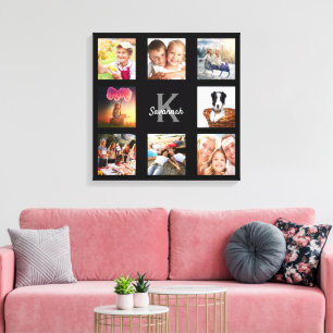 Photo collage family monogram black unique canvas print
