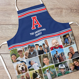 Photo Collage Family Monogrammed Red Navy Blue Apron