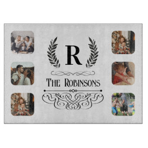 Photo Collage Family name & Monogrammed custom Cutting Board
