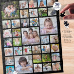 Photo Collage Family Name or Title Black Jigsaw Puzzle<br><div class="desc">Easily upload 36 photos to create memorable moments every time this puzzle gets put together. Personalize it with family name, a title or any text. The black background color can be changed as well as the font style, size and color by clicking on the CUSTOMIZE FURTHER tab. Contact the designer...</div>