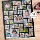 Photo Collage Family Name or Title Black Jigsaw Puzzle<br><div class="desc">Easily upload 36 photos to create memorable moments every time this puzzle gets put together. Personalize it with family name, a title or any text. The black background color can be changed as well as the font style, size and color by clicking on the CUSTOMIZE FURTHER tab. Contact the designer...</div>