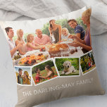 Photo Collage Family Name ZigZag Photo Strip Cushion<br><div class="desc">Personalise this happy throw pillow with your favourite family photos. The template is set up ready for you to add up to 5 photos and your family name (or custom text). The main photo will be used as the background and the remaining 4 photos will be laid out in a...</div>