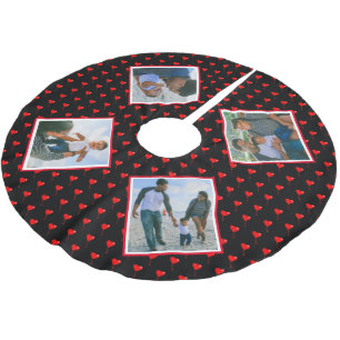 Photo Collage Family Personalised Christmas Hearts Brushed Polyester Tree Skirt