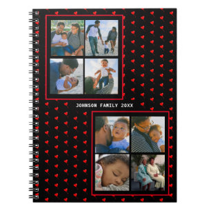 Photo Collage Family Personalised Red Heart & Name Notebook