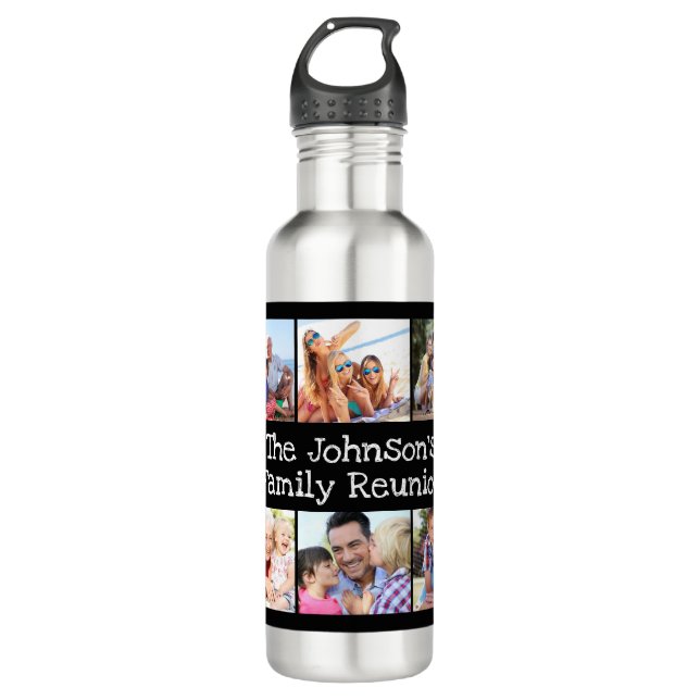 Photo Collage Family Reunion Personalised Black  710 Ml Water Bottle (Front)
