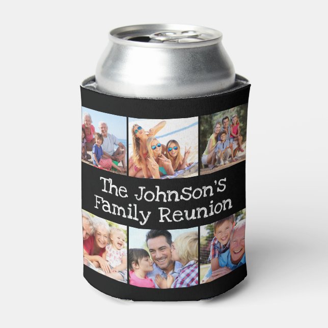 Photo Collage Family Reunion Personalised Black  Can Cooler (Can Front)
