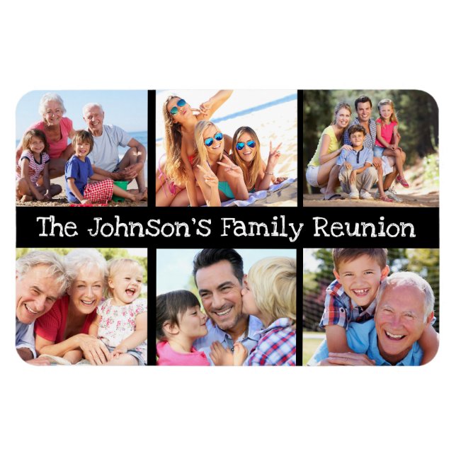 Photo Collage Family Reunion Personalised Black  Magnet (Horizontal)