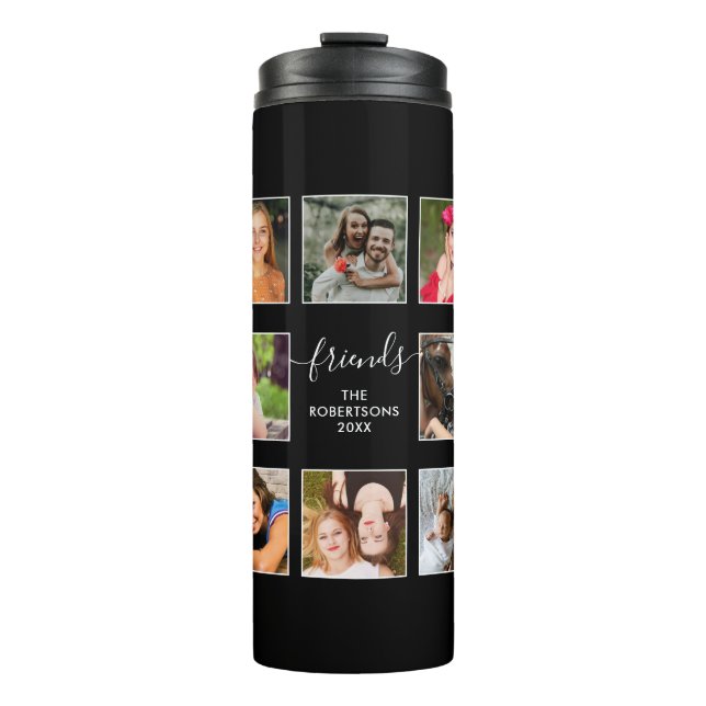 Photo Collage Family Script Black and White Therma Thermal Tumbler (Front)