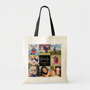 Photo Collage Family Script Black Tote Bag