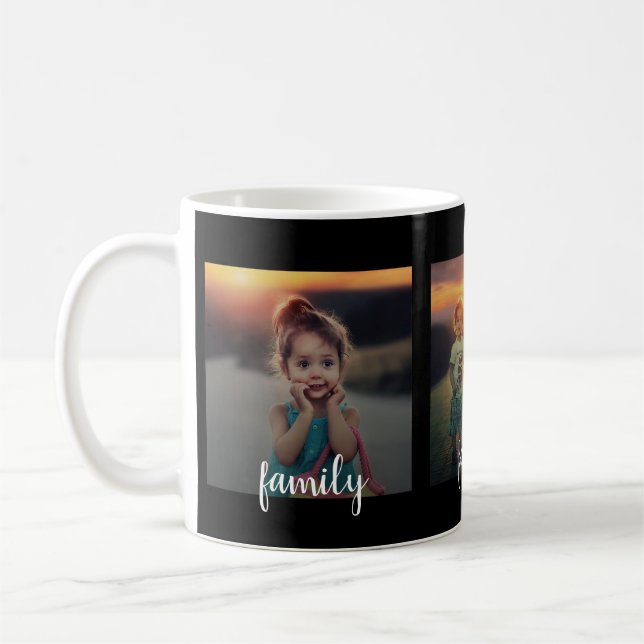 Photo collage family text overlay personalised coffee mug (Left)