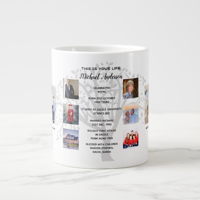 PHOTO COLLAGE Family Tree Birthday Milestones Gift Large Coffee Mug (Front)